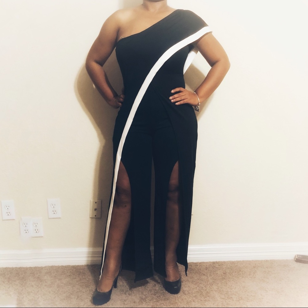 Stripe One Shoulder Jumpsuit